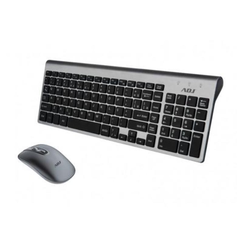 Adj kit desktop wireless kw10 platinum tastiera multimediale con mouse ergonomico resistente all`acqua silver/nero