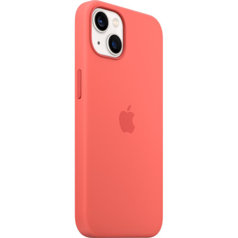 Image of Apple iphone 13 custodia magsafe in silicone con finitura soft touch rosa pompelmo