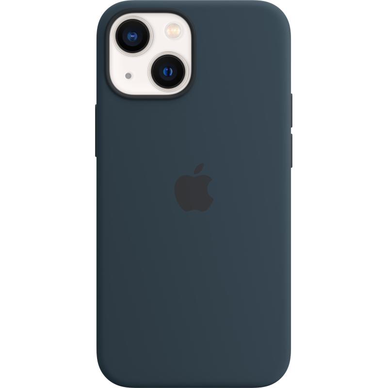 Image of Apple iphone 13 mini custodia magsafe in silicone con finitura soft touch blu scuro