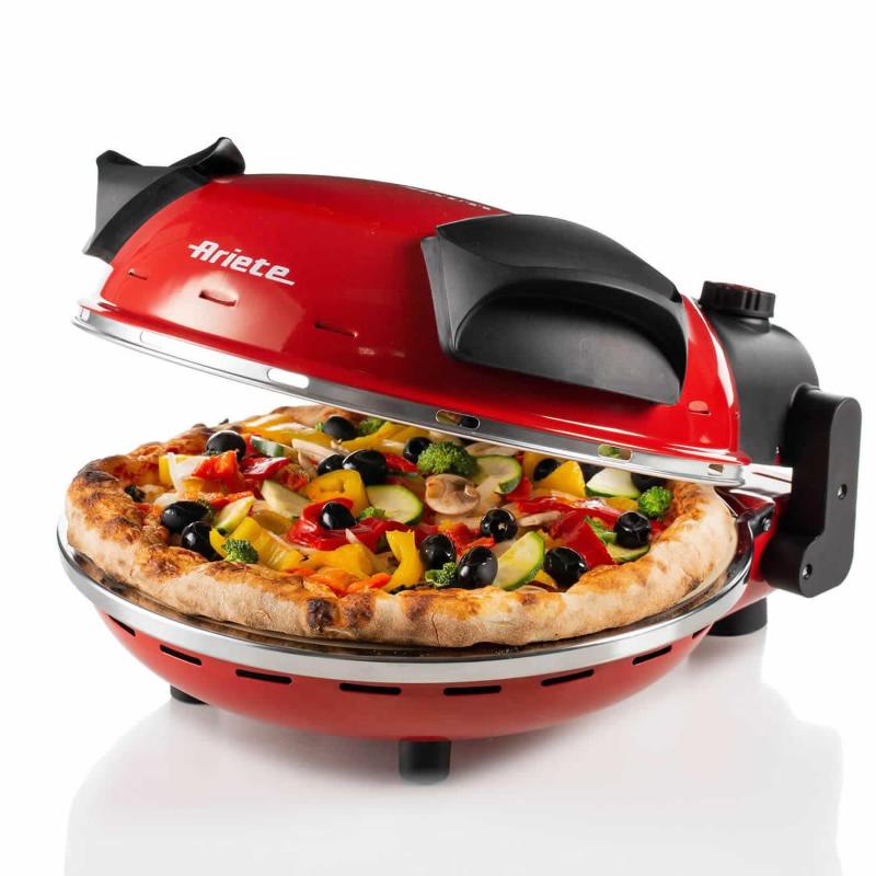 Image of Ariete pizza 909 fornetto per pizza 400 gradi cuoce in minuti piastra in pietra refrattaria 33 cm di diametro 1.200 watt timer 30` rosso
