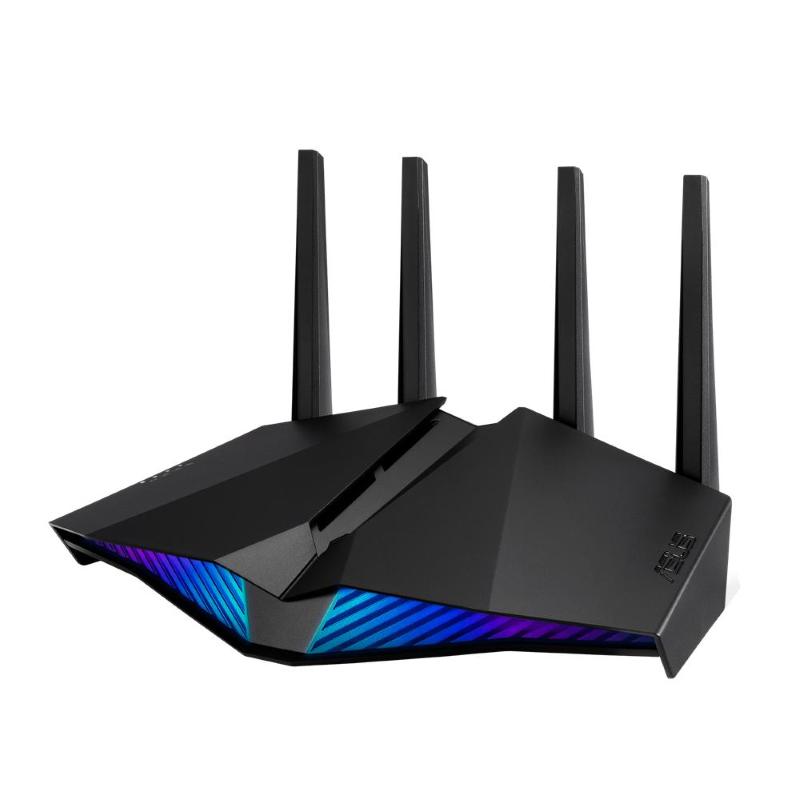 Image of Asus router rt-ax82u, ax5400 dual band wifi 6 gaming router, wifi 6 802.11ax, mobile game mode, aiprotection, mesh wif, aura rgb, adaptive qos, port forwarding