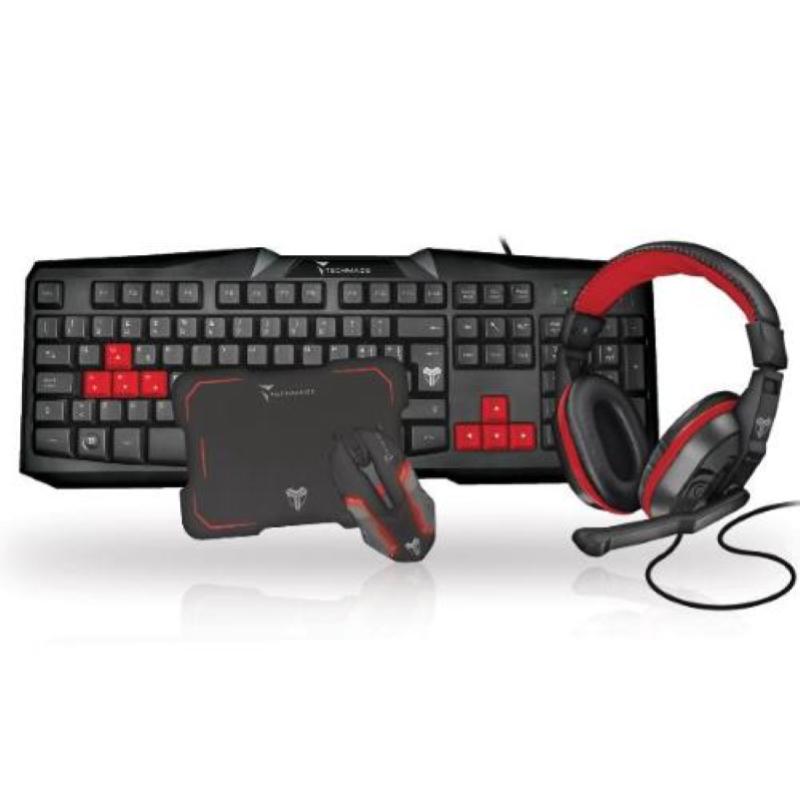 Image of Techmade kit gaming tastiera usb mouse wireless 3.200 dpi cuffia gaming 1 x jack 3.5 mm tappetino mouse nero rosso