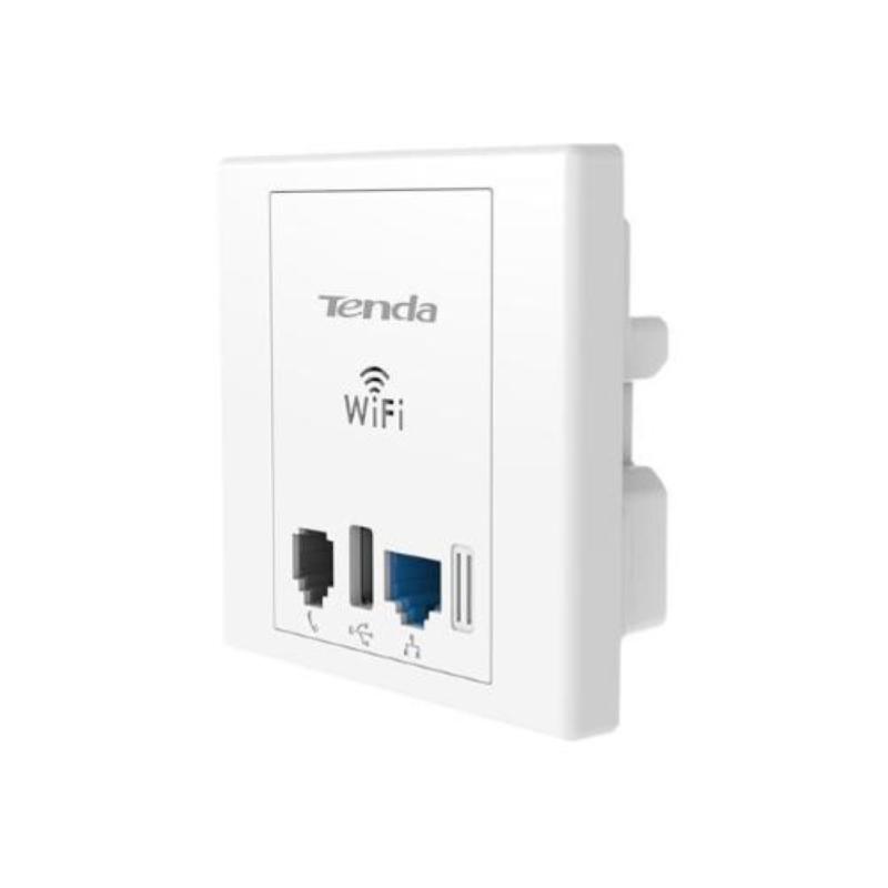 Image of Tenda wireless n300 wall plate access point con porta usb