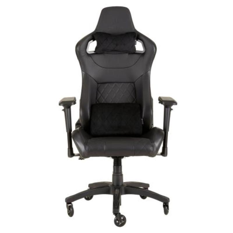 Corsair t1 race, sedia da gioco da corsa in ecopelle, facile da montare, girevole ergonomica, altezza regolabile e braccioli 4d, supporto lombare, comoda con poltrona reclinabile, nero