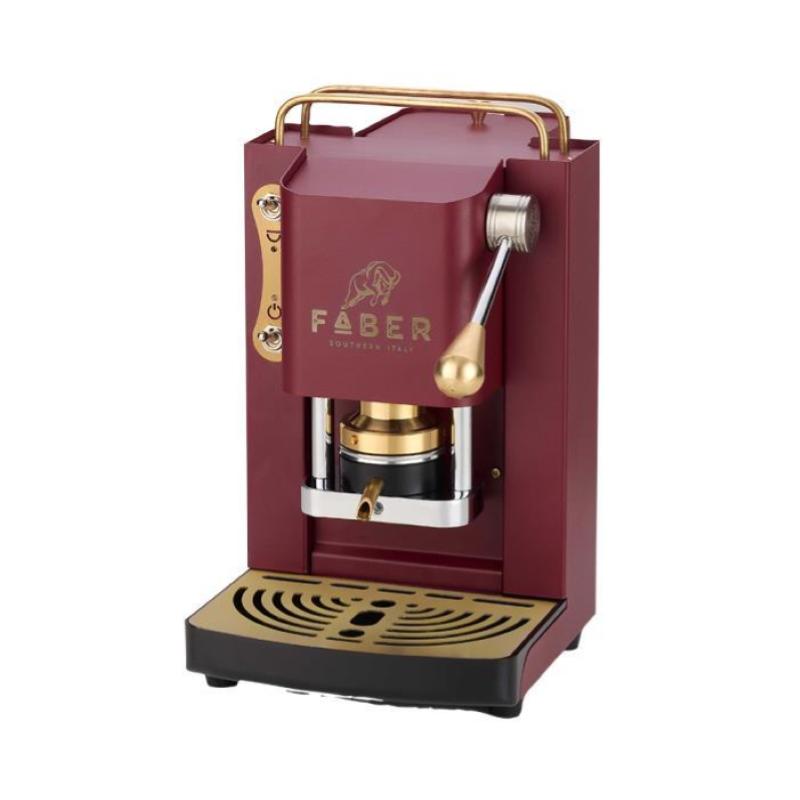Image of Faber pro mini deluxe macchina da caffÈ cialde 44mm 500w 15 bar 1.3lt +50 cialde cherry red ottone