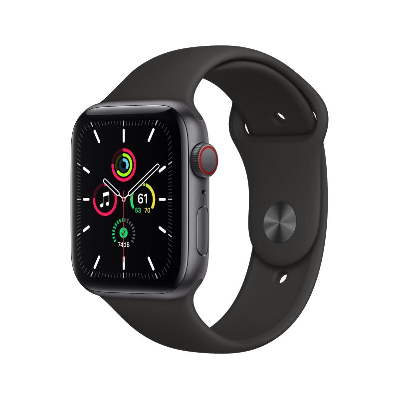 Image of Smartwatch apple se gps + cellular 4g lte 44mm cassa in alluminio grigio siderale con cinturino sport nero myf02ty/a