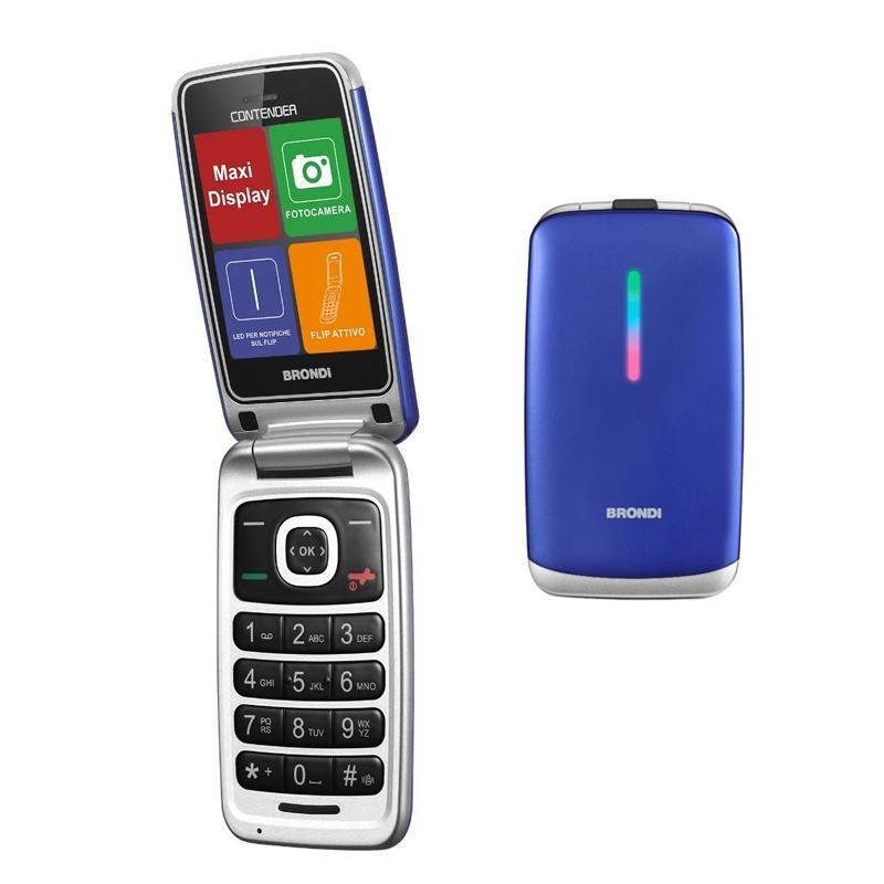 Image of Brondi contender dual sim 3 easy phone clamshell tasti selezione rapida blu/metalizzato
