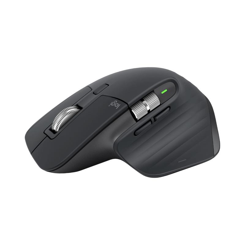 Logitech mx master 3s-mouse wireless ad alte prestazioni con scorrimento ultraveloce, ergonomico, 8k dpi, rilevamento del vetro, clic silenziosi, usb-c, bluetooth, windows, linux, - grigio scuro