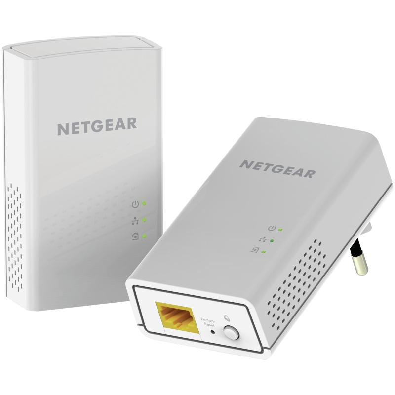Image of Netgear pl1000-100pes kit 2 adattatori ethernet rete elettrica 1gbps porta lan rj-45 10/100/1000 mbps portata max 500mt colore bianco