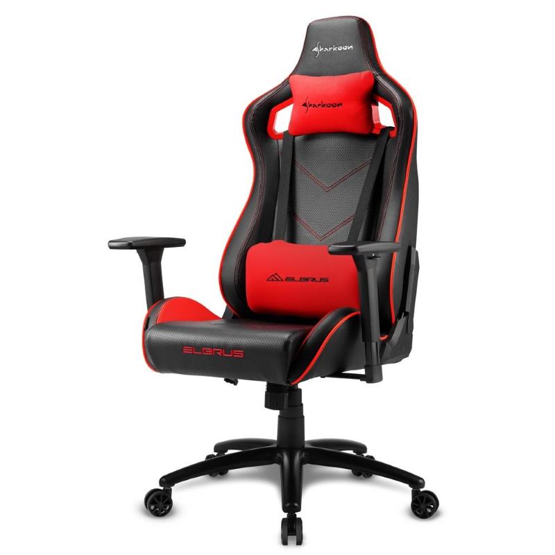 Image of Sharkoon elbrus 2 sedia gaming pelle sintetica braccioli 3d regolabili schienale imbottito e regolabile nero-rosso