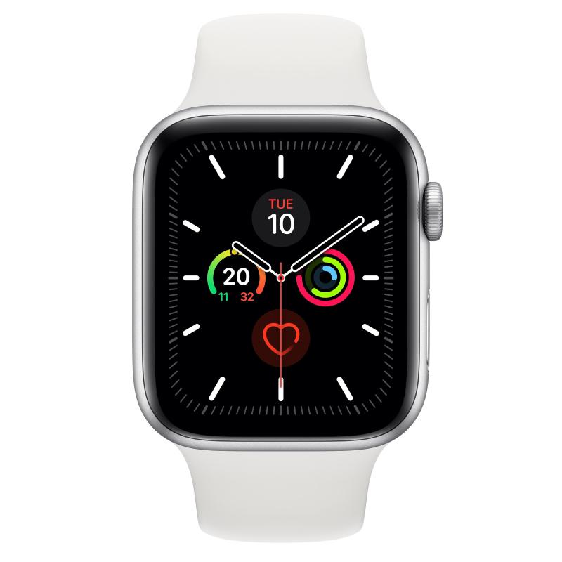 Image of Apple watch series 5 gps + cellular 44 mm cassa in alluminio silver e cinturino sport bianco