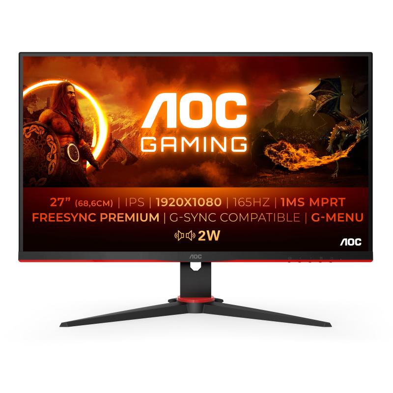 Image of Aoc gaming 27g2spae - monitor fhd da 27 pollici, 165 hz, 1 ms mprt, freesync, g-sync compatible, altoparlante (1920 x 1080, vga, hdmi, displayport) nero-rosso