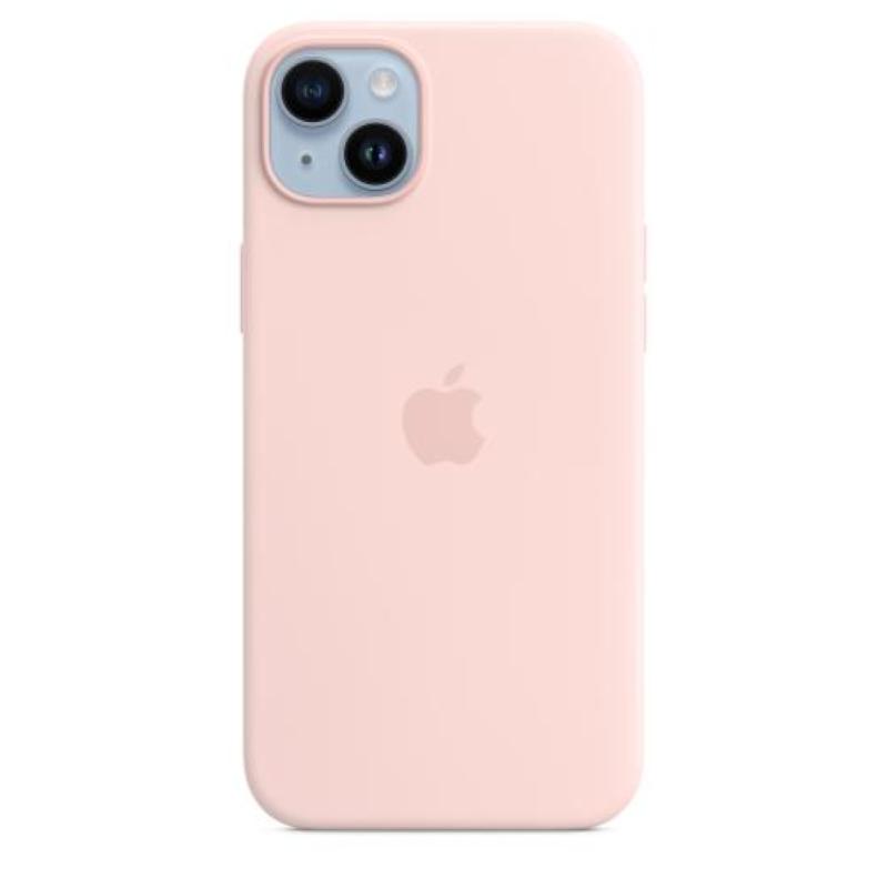 Image of Apple cover con magsafe in silicone rosa gesso per iphone 14 plus
