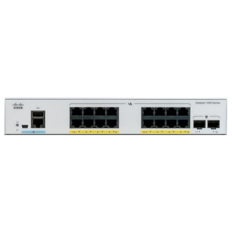 Image of Cisco catalyst 1000 c1000-16p-e-2g-l switch gestito 8 x 10/100/1000 (poe+) + 8 x 10/100/1000 + 2 x gigabit sfp (uplink) poe+ (120 w) montabile su rack