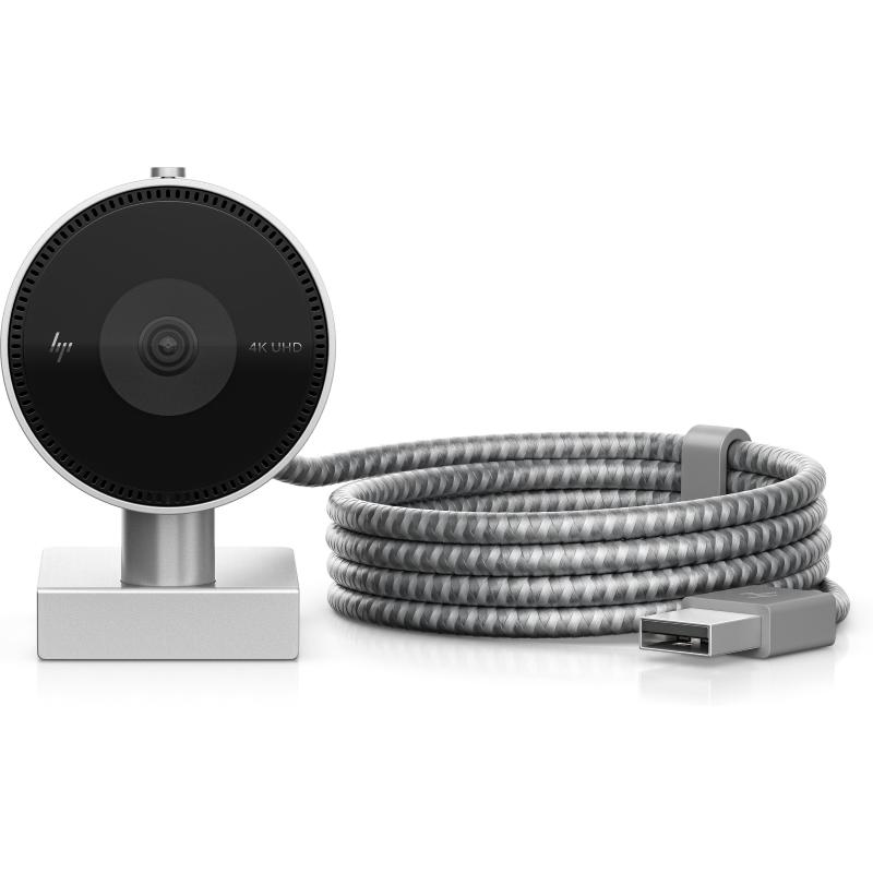 Hp 950 webcam 4k pro 60 fps campo visivo 103° zoom digitale 5x riconoscimento facciale per la messa a fuoco sensore automatico luce argento
