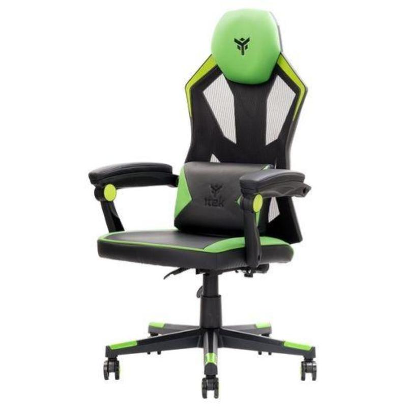 Image of Itek 4creators cf50 sedia gaming ergonomica nero/verde, schienale reclinabile e poggiatesta regolabili, supporto lombare, comfort e design, ideale come sedia ufficio, sedia per studio e poltrona per gamer