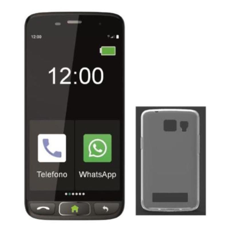 Image of Cellulare saiet smart senior sts502 plus dual sim 5 quad core 8gb ram 1gb 4g con cover italia black