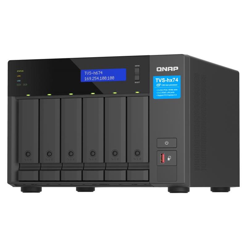 Image of Qnap tvs-h674 nas chassis tower intel i3-12100 3.3ghz ram 16gb-6 bay hdd/ssd 2.5/3.5-lan 10/100/100/2500 mbps colore nero