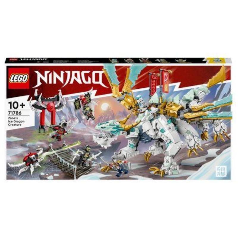 Image of Lego ninjago 71786 drago di ghiaccio di zane 2in1 con drago giocattolo e guerriero action figure, kit modellismo per bambini