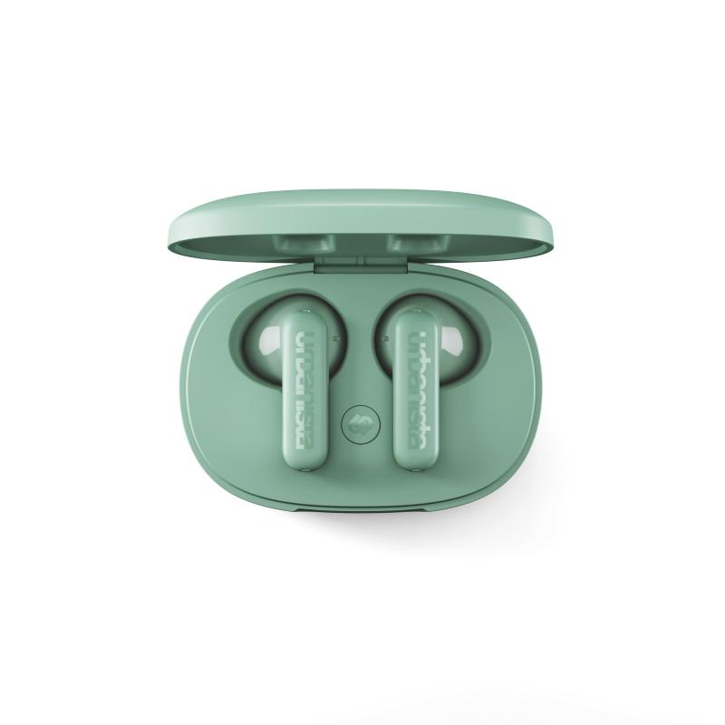 Urbanista copenhagen auricolari wireless bluetooth 5.2 ipx4 con controlli touch microfono con cancellazione del rumore 32 ore di riproduzione custodia di ricarica usb-c sage green