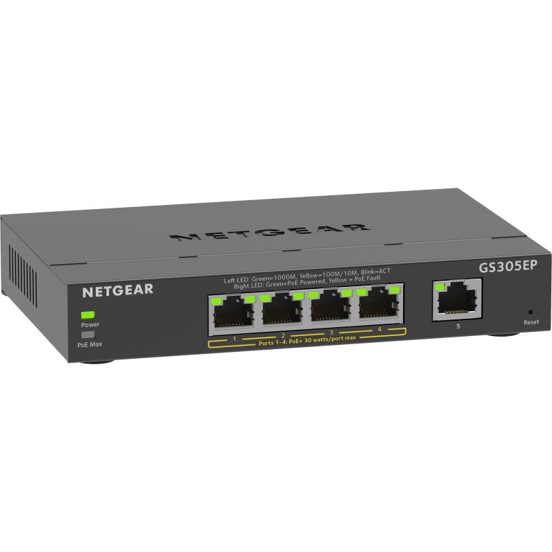 Image of Netgear gs305ep switch 5 porte gestito l2/l3 gigabit ethernet (10/100/1000) nero supporto power over ethernet (poe)