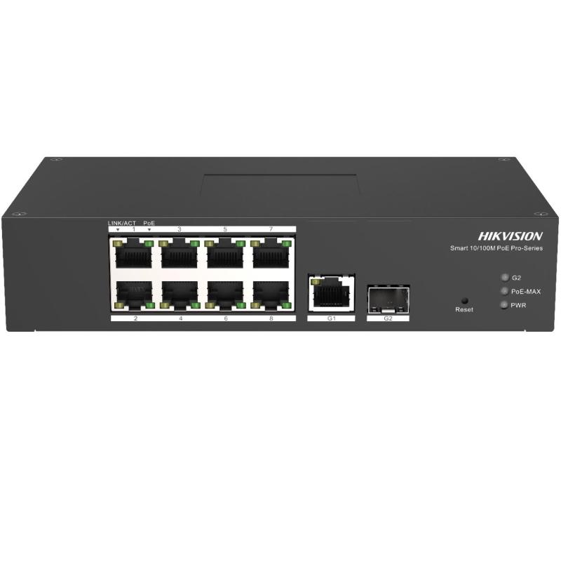 Image of Hikvision digital technology 8 port fast ethernet smart harsh poe switch 8 10-100m poe ports 1 gigabit rj45