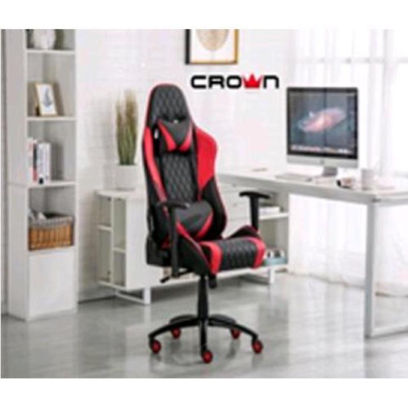 Image of Crown cmgc-100 sedia gaming schienale inclinabile e regolabile braccioli 2d poggiatesta e supporto lombare ruote colorate nero rosso