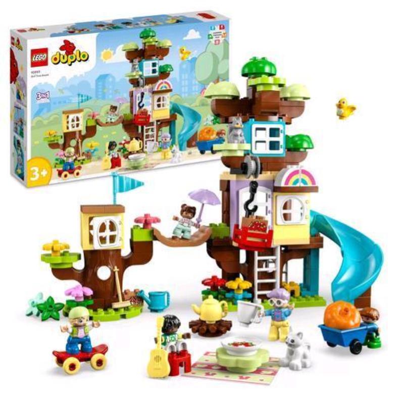 Lego duplo 10993 casa sull`albero 3 in 1, giochi per bambini 3+ anni, attivita` didattiche con 4 personaggi e animali giocattolo