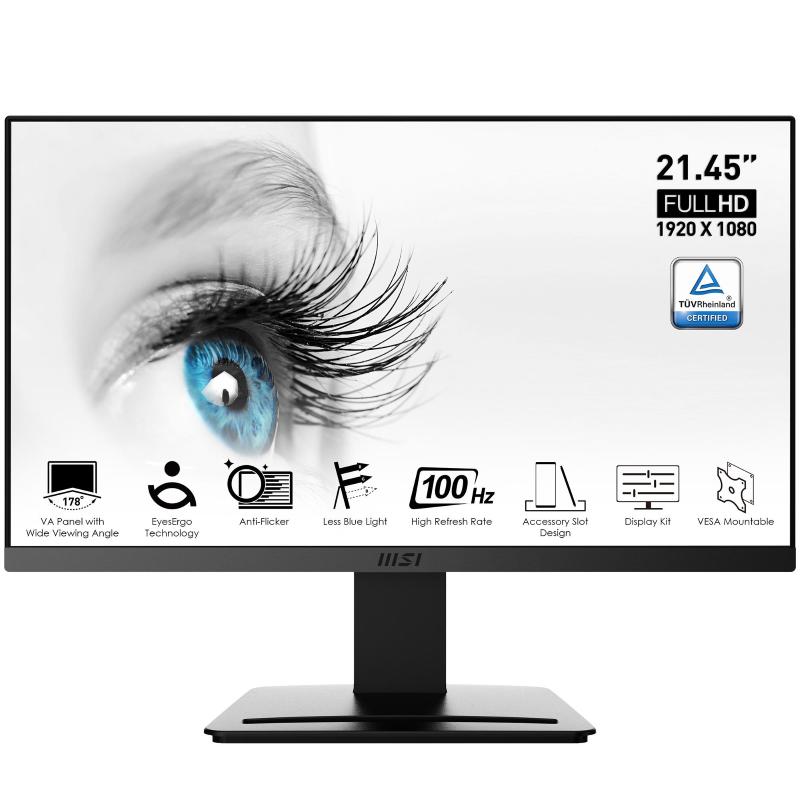 Image of Msi pro mp223 monitor 22`` full hd (1920x1080), 100hz, 1ms, eye care (anti-flicker, less blue light, antiriflesso), hdmi, vga, vesa 75x75mm