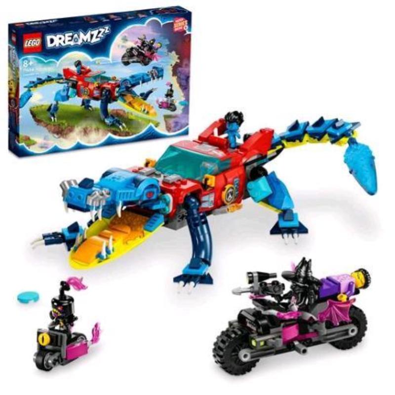 Image of Lego dreamzzz 71458 auto-coccodrillo, giocattolo 2in1 da monster truck a macchina-animale con jayden e il cacciatore notturno