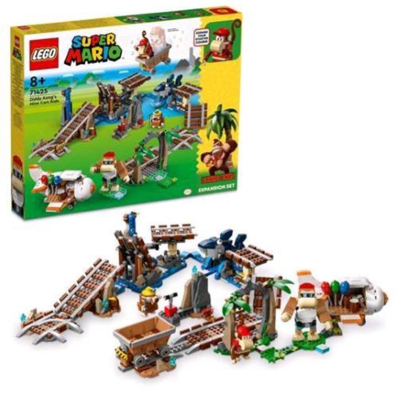 Image of Lego super mario 71425 pack di espansione corsa nella miniera di diddy kong, livello con percorso, aereo giocattolo e 4 personaggi
