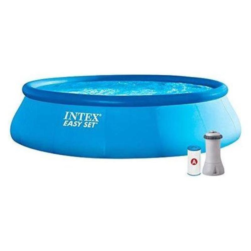 Image of Intex 26166np piscina fuori terra easy set rotonda pompa filtro 3785 l-h scaletta telo base e copertura 12430 l pvc azzurro 457x107 cm 457 x 107 cm con pompa filtro