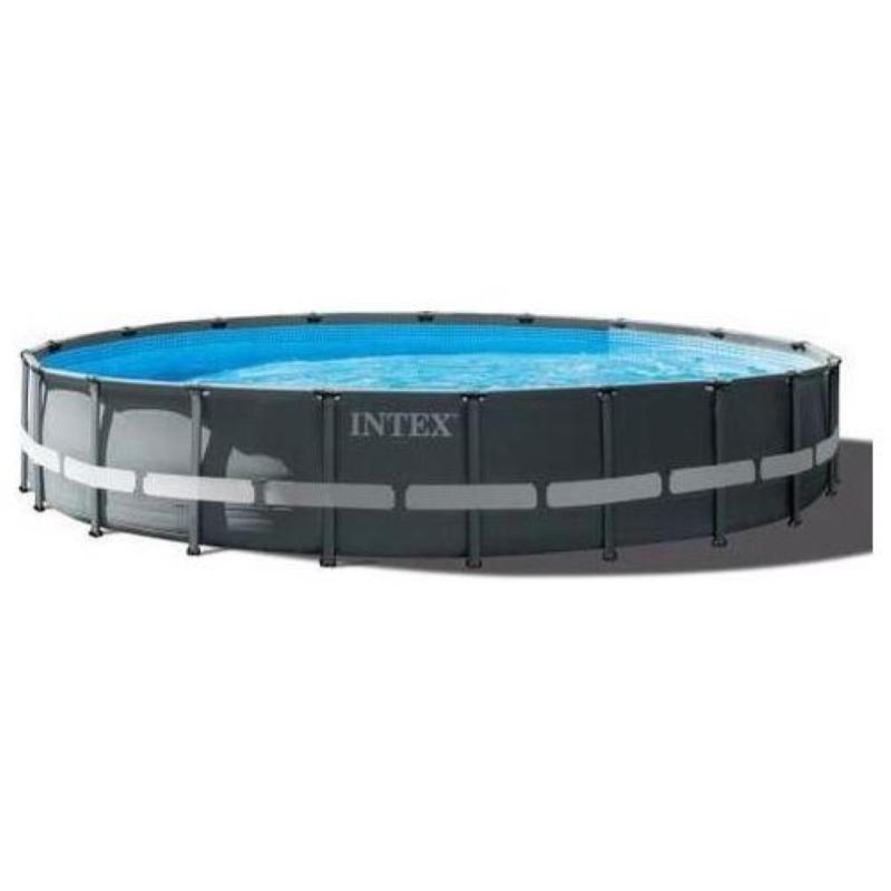 Image of Intex 26334np piscina fuori terra ultra xtr frame rotonda pompa filtro 7900 l-h scaletta telo base e copertura 30079 l acciaio e pvc grigio 610x122 cm 610x122cm rotonda accessori