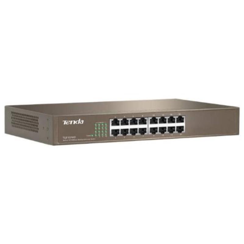 Image of Tenda switch 16 porte 10-100 metal case rack mountable plugplay cod030