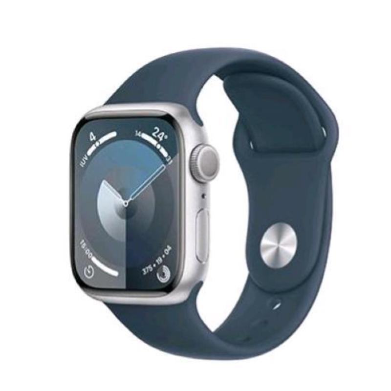 Image of Apple watch series 9 gps 41mm aluminium case silver con cinturino sport band storm blue m/l