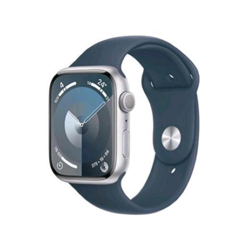 Image of Apple watch series 9 gps 45mm aluminium case silver con cinturino sport band storm blue s/m