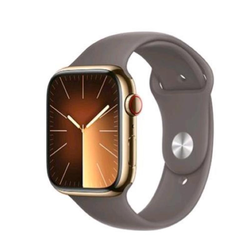 Image of Apple watch series 9 gps + cellular 45mm cassa in acciaio gold con cinturino sport band argilla s/m