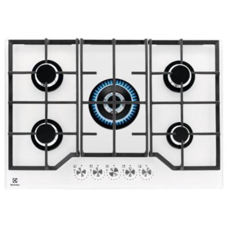 Image of Electrolux kgg75362w serie 600 piano cottura a gas on glass 5 zone steppower powerful burner 75 cm bianco