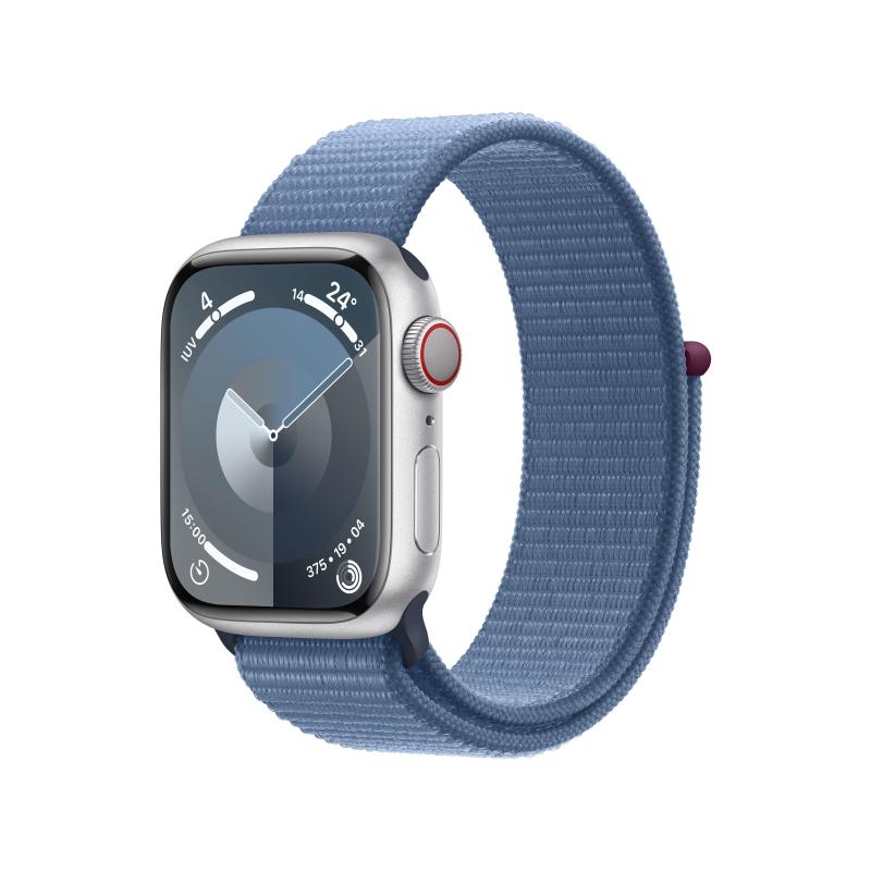 Apple watch series 9 gps + cellular 41mm aluminium case silver con cinturino sport loop winter blue