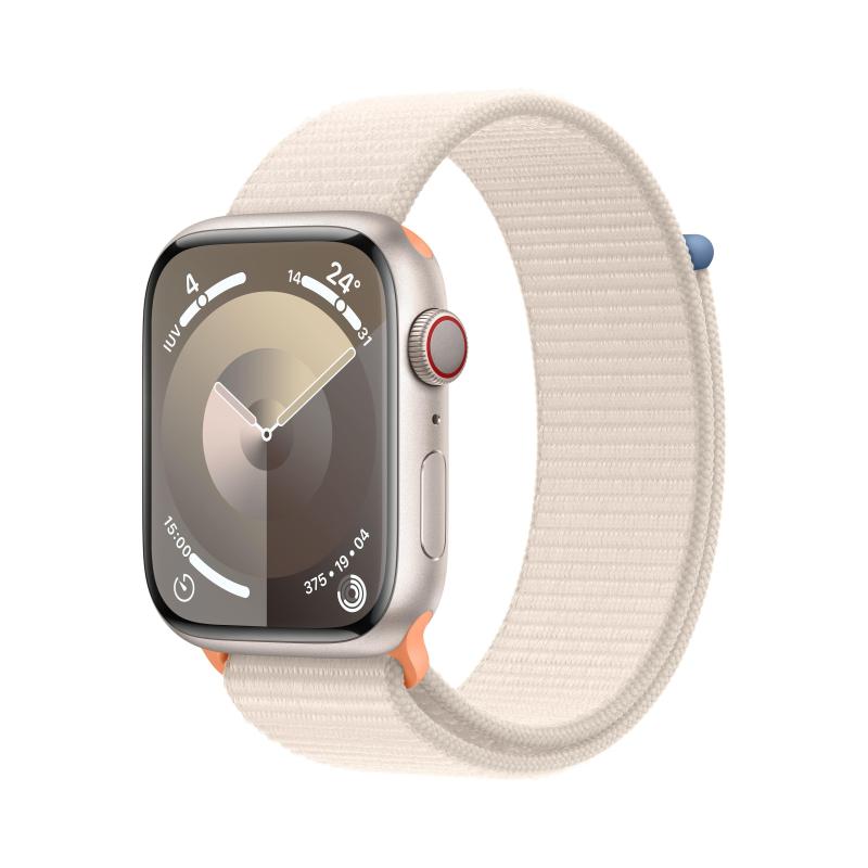 Apple watch series 9 gps + cellular 45mm aluminium case starlight con cinturino sport loop starlight