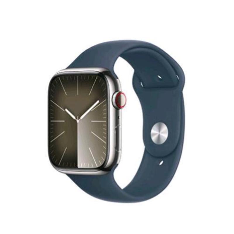 Apple watch series 9 gps + cellular 45mm cassa in acciaio silver con cinturino sport band storm blue s/m