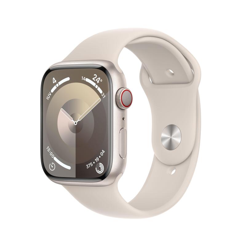 Apple watch series 9 gps + cellular 45mm aluminium case starlight con cinturino sport band starlight m/l