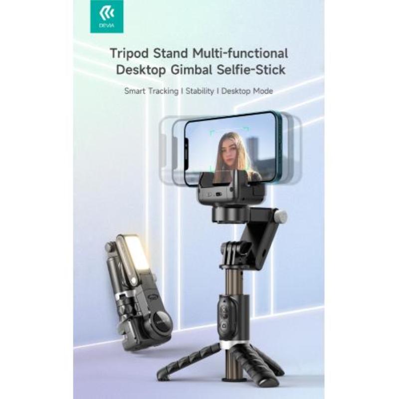Image of Devia asta selfie q18 con treppiede gimbal 2d bluetooth selfie stick telecomando e luce remote control black