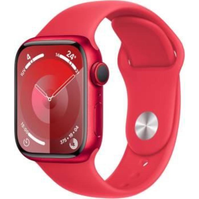 Image of Apple watch serie 9 cell 41mm aluminium (product)red sport band (product)red m/l mry83ql/a