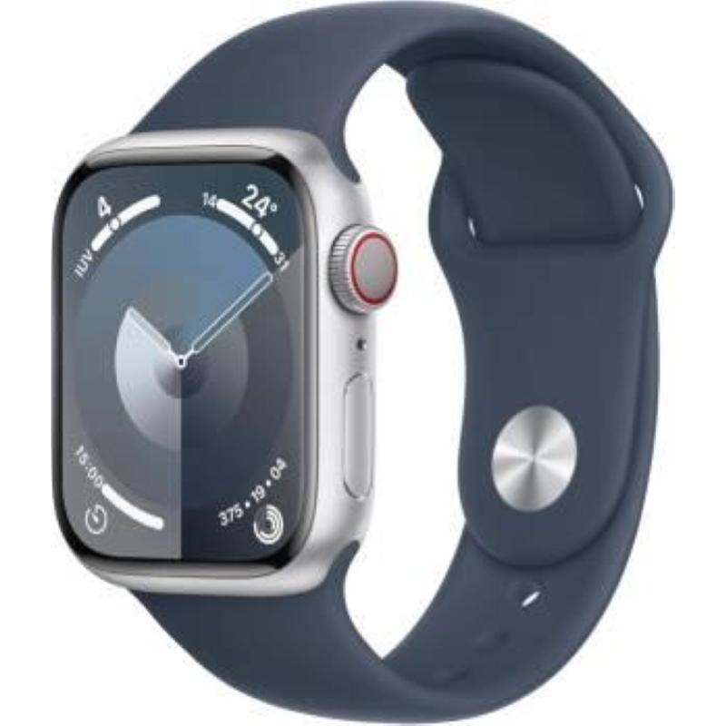 Image of Apple watch serie 9 cell 41mm aluminium silver sport band storm blue s/m mrhv3ql/a