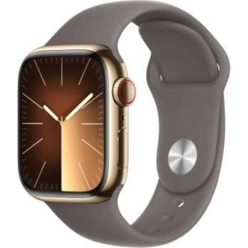 Image of Apple watch serie 9 cell 41mm steel gold sport band clay m/l mrj63ql/a