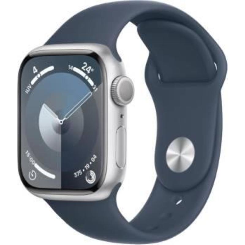 Image of Apple watch serie 9 41mm aluminium silver sport band storm blue m/l mr913ql/a
