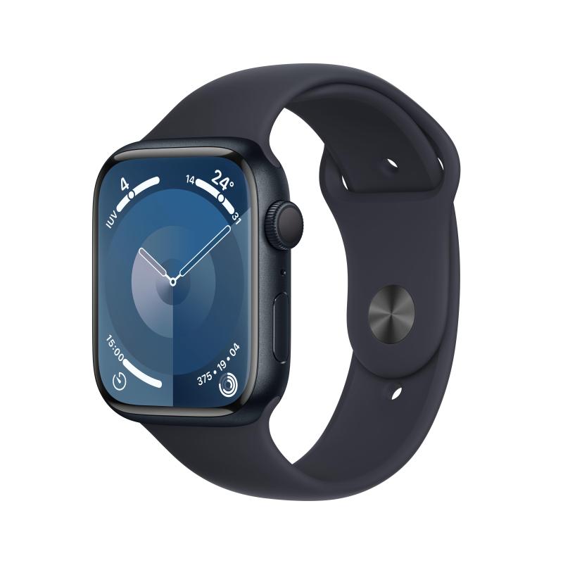 Image of Apple watch mr9a3ql/a series 9 gps 45mm midnight aluminium case with midnight sport band - m/l
