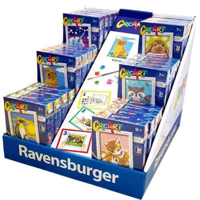 Image of Ravensburger creart espositre assortito kit per dipingere con i numeri con tavola prestampata colori pennello e cornice conf 24 pz.