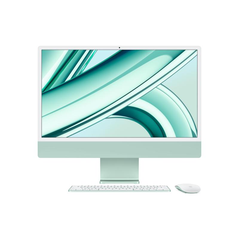 Image of Apple computer desktop all-in-one imac con chip m3 cpu 8-core gpu 10-core display retina 4.5k 24`` 8gb di memoria unificata 512gb di archiviazione ssd accessori in tinta color verde